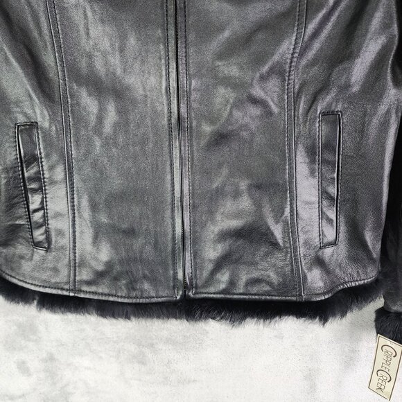 Womens Cripple Creek Studded Black Leather Jacket with Faux Fur Full Zip Size L - Picture 3 of 12
